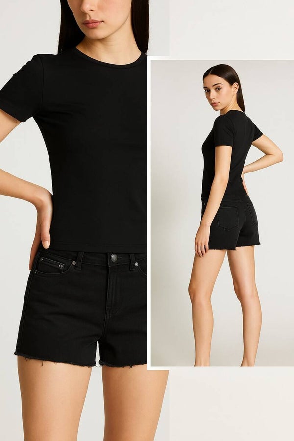 Classic Black High-Waisted Denim Shorts