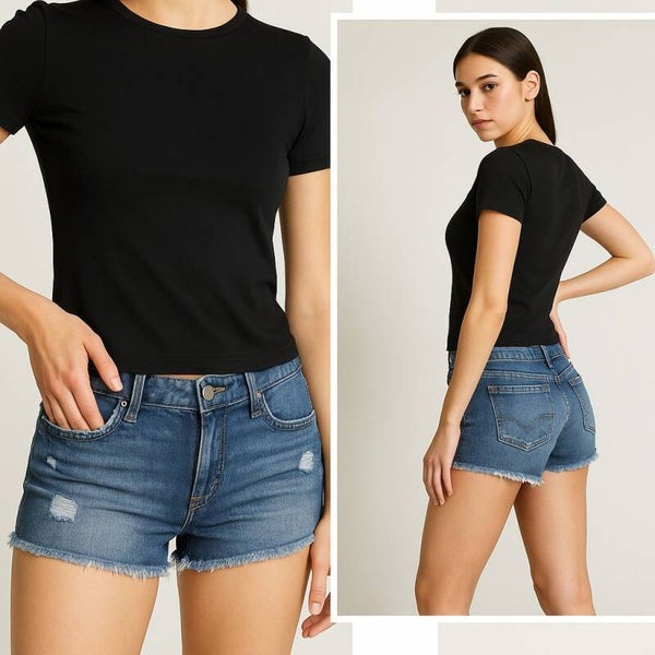 Light Wash Distressed Denim Shorts