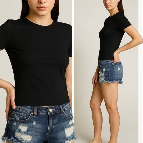 Dark Wash Distressed Frayed Denim Shorts