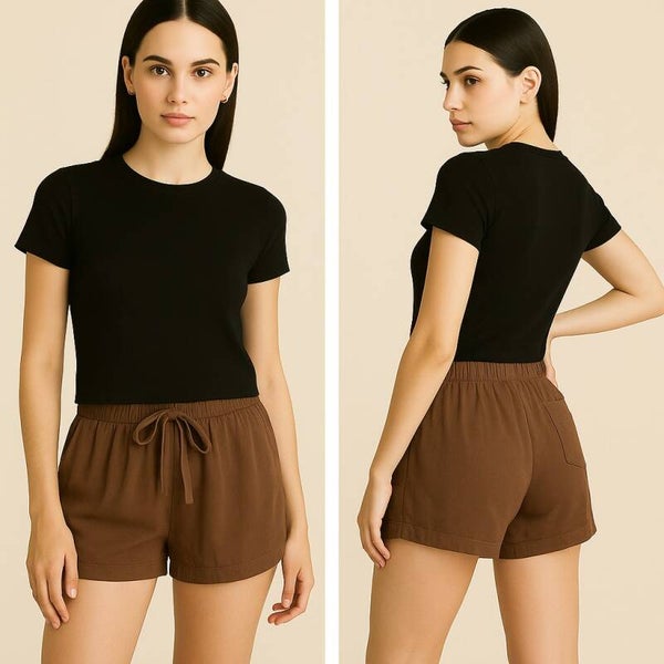 Chocolate Brown Drawstring Lounge Shorts