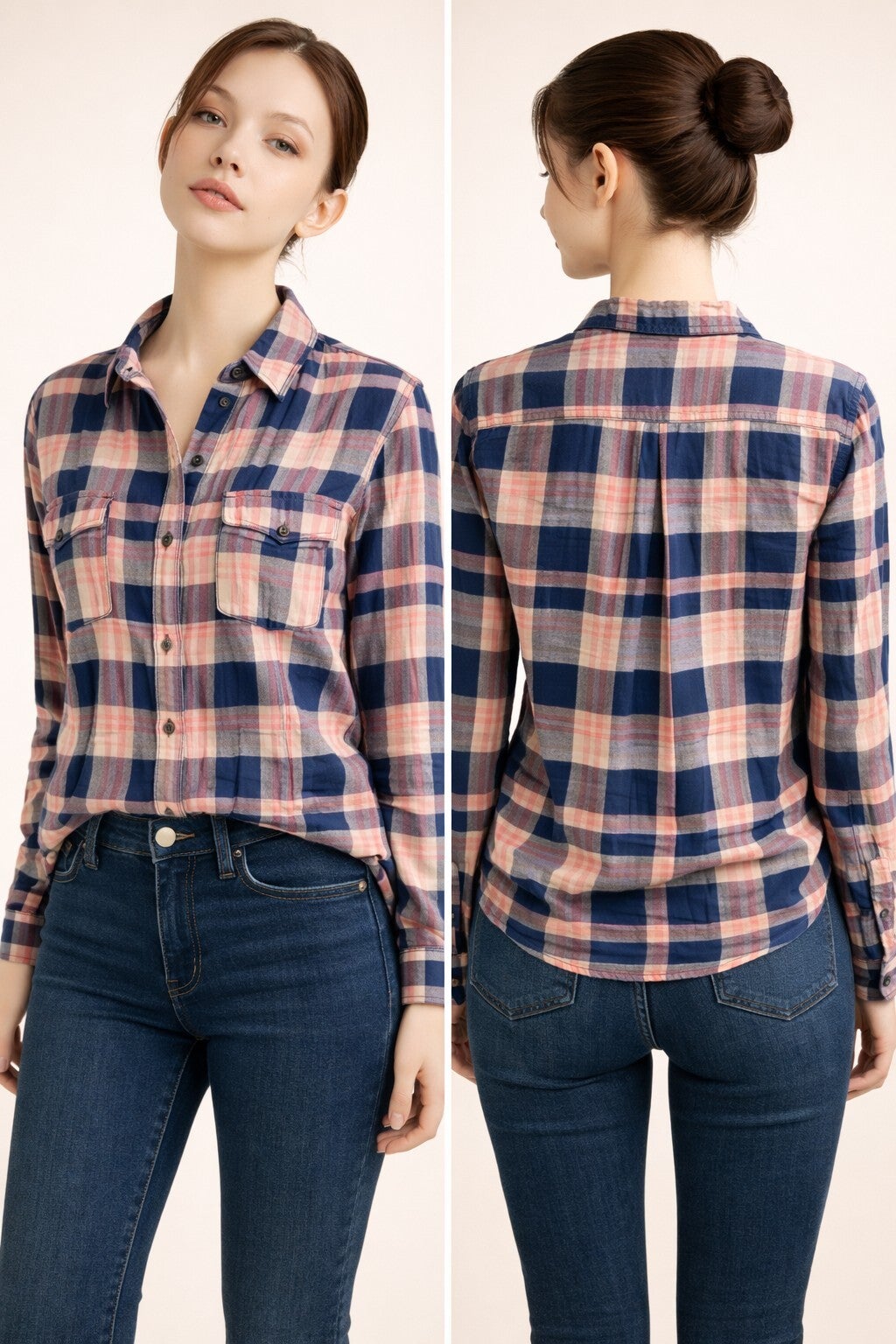 Classic Plaid Button-Up Long Sleeve Shirt
