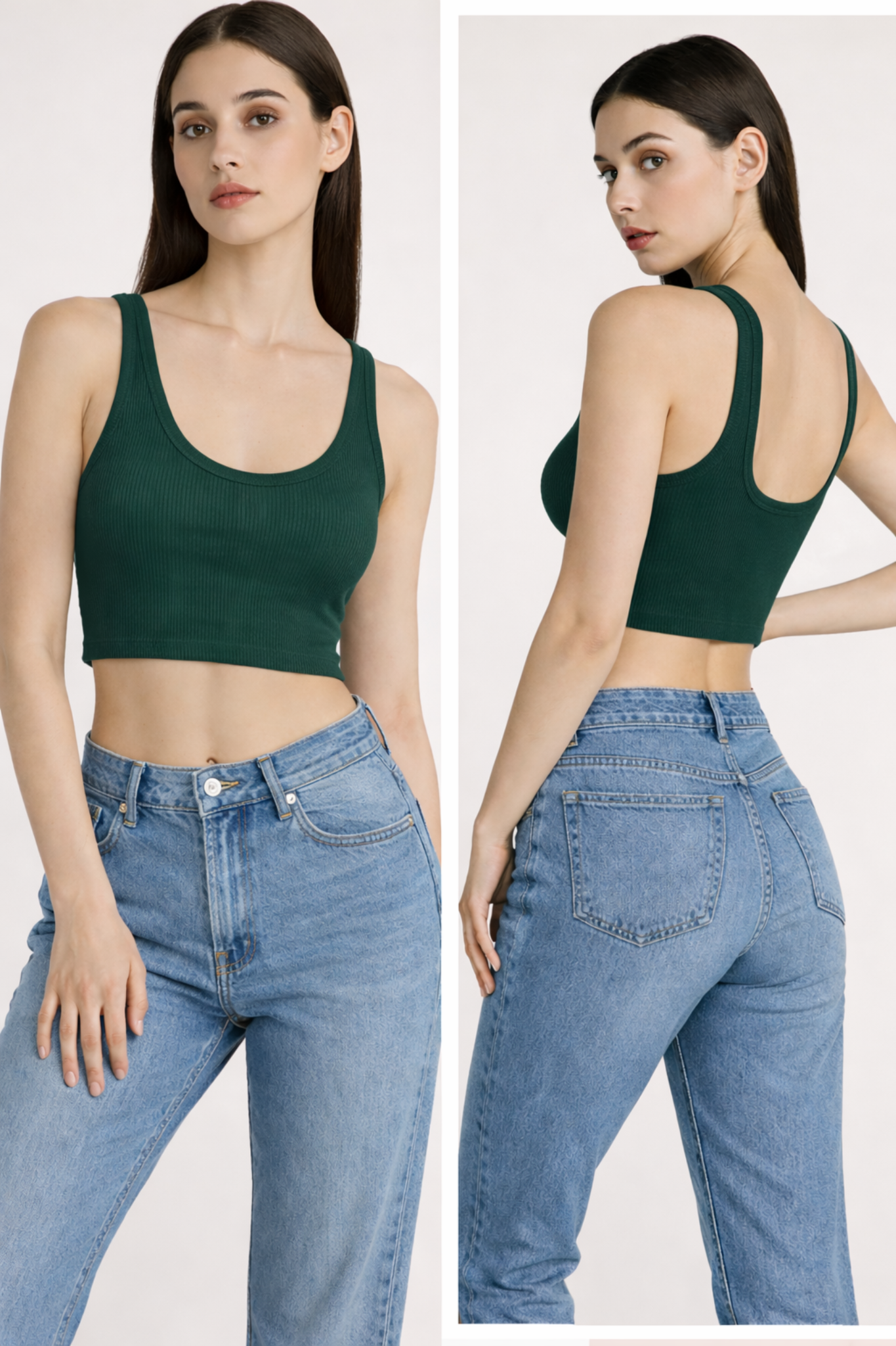 Forest Green Ribbed Scoop Neck Crop Tank Top