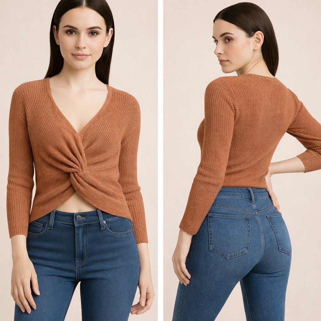 Rust Twist Front Knit Crop Top