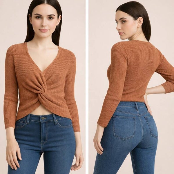 Rust Twist Front Knit Crop Top