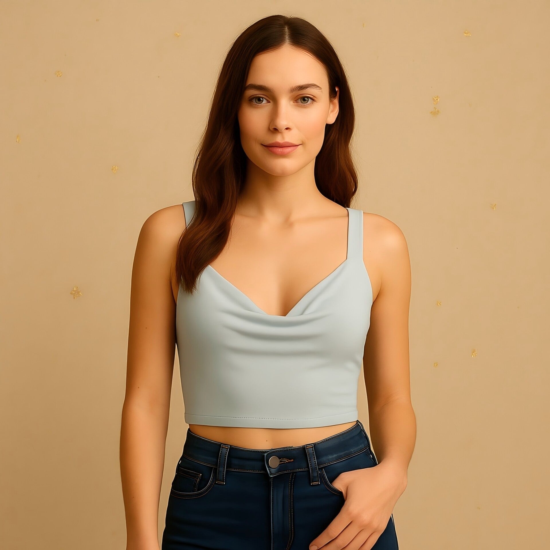 Light Sage Cowl Neck Crop Cami Top
