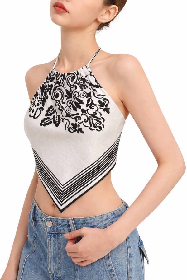 Black & White Floral Bandana Halter Top