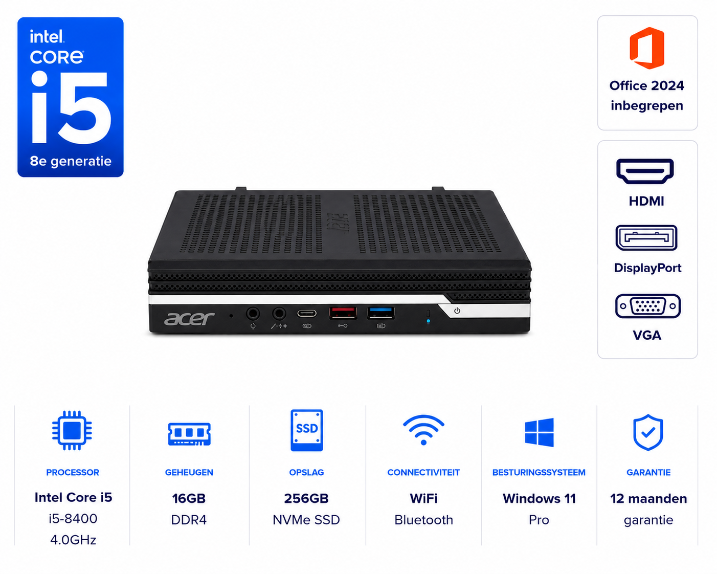 Acer Veriton N4660G Mini I5-8400 4.0GHz 16GB DDR4 256GB NVMe SSD Office 2024