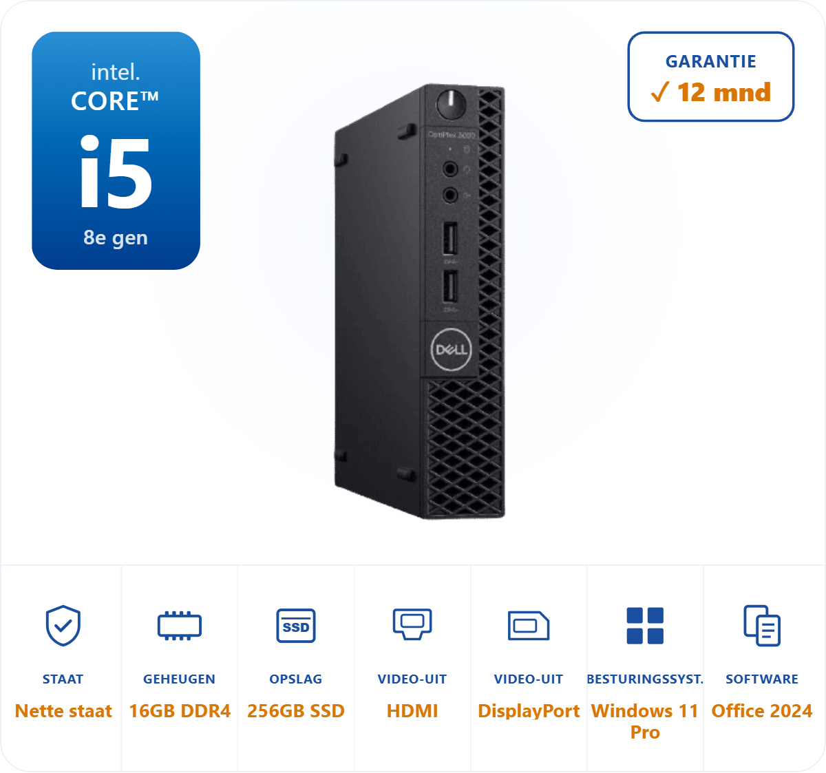 Dell Optiplex 3060 micro i5-8500T 3.5GHz 16GB DDR4 256GB SSD Office 2024