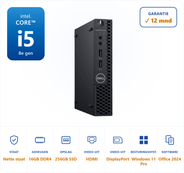 Dell Optiplex 3060 micro i5-8500T 3.5GHz 16GB DDR4 256GB SSD Office 2024