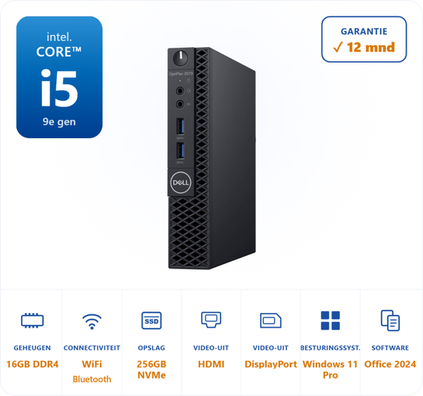 Dell Optiplex 3070 micro i5-9500T 3.7GHz 16GB DDR4 256GB SSD WIFI Bluetooth
