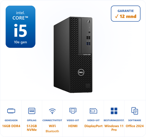 Dell 3080 SFF i5-10500 3.8GHz 16GB DDR4 512GB SSD WIFI Bluetooth