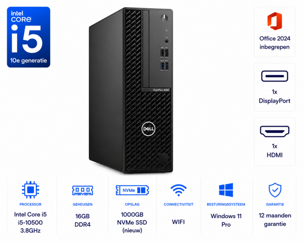 Dell 3080 SFF i5-10500 3.8GHz 16GB DDR4 1000GB SSD WIFI Bluetooth