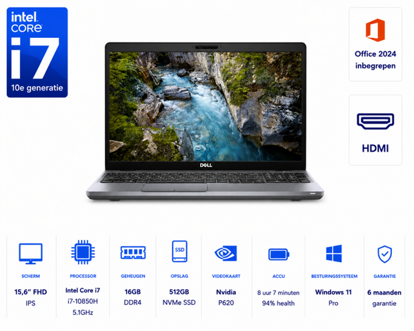 Dell Precision 3551 i7-10850H 5.1GHz 16GB DDR4 512GB SSD Nvidia P620
