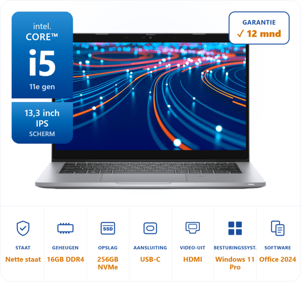 13,3 inch Dell 5320 i5-1145G7 4,4GHz 16GB DDR4 256GB SSD