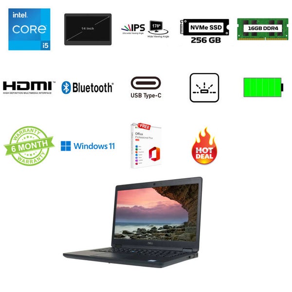 14 inch Dell Latitude 5490 i5-8350U 3.6 GHz 16GB 256GB NVMe SSD Full HD IPS Office 2024 Nieuwe accu