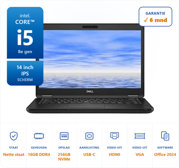 14 inch Dell 5490 i5-8350U 3.6GHz 16GB DDR4 256GB SSD