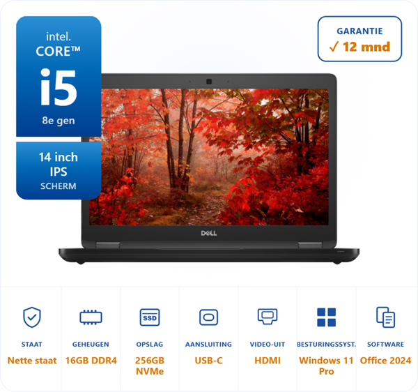 14 inch Dell 5490 i5-8350U 3.6GHz 16GB DDR4 256GB SSD Touchscreen