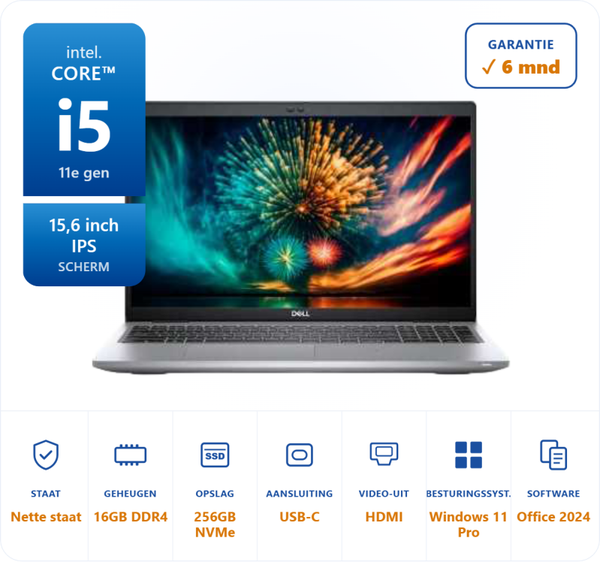 15,6 inch Dell 5520 i5-1145G7 4.4GHz 16GB DDR4 256GB SSD