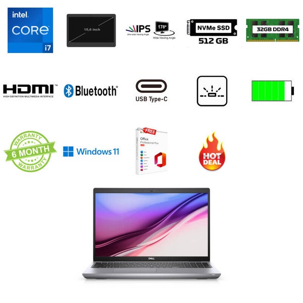 15,6 inch Dell 5521 i7-11850H 4.8GHz 32GB DDR4 512GB NVMe SSD FHD IPS Office 2024