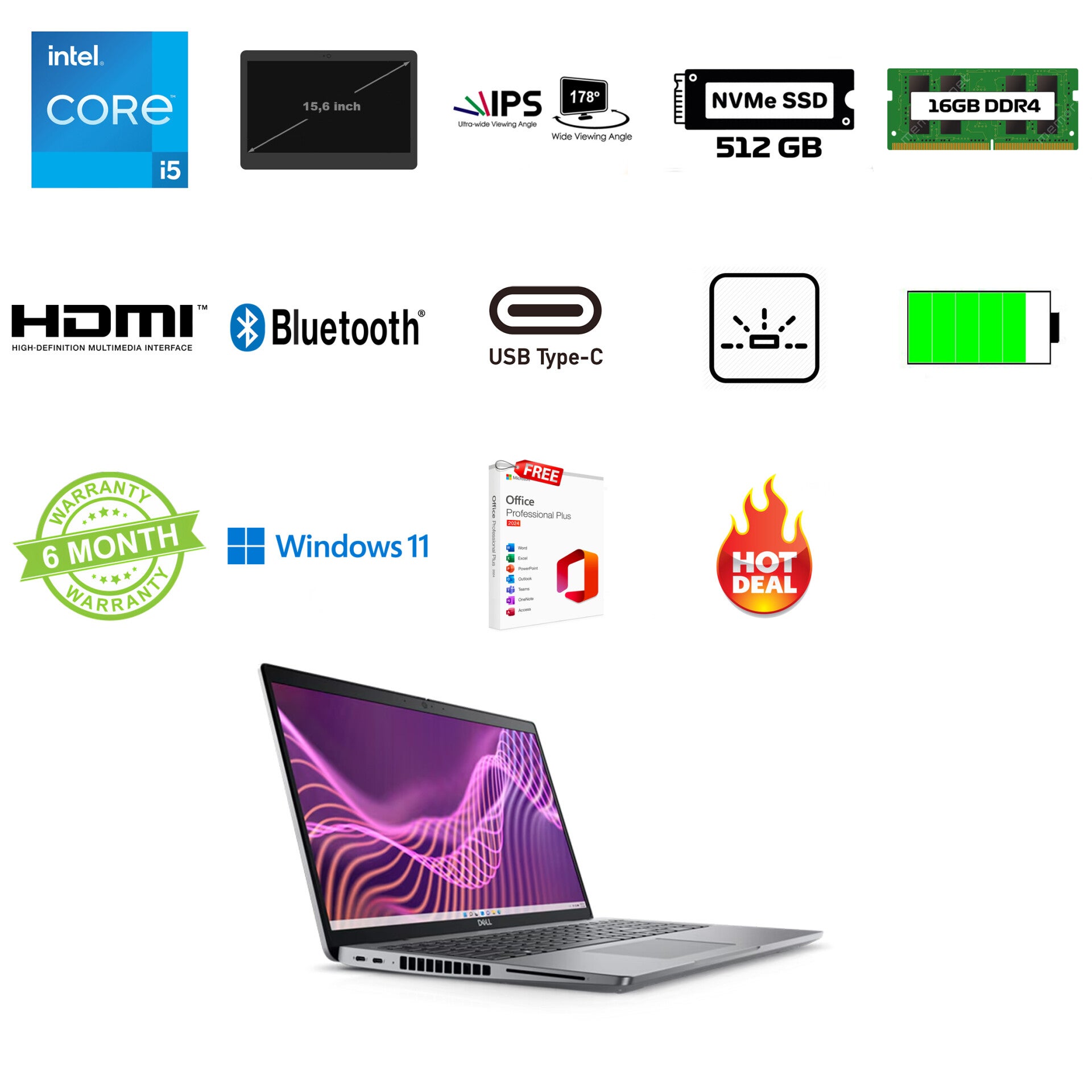 15,6 inch Dell 5540 i5-1335U 4.6GHz 16GB DDR4 512GB NVMe SSD FHD IPS Office 2024