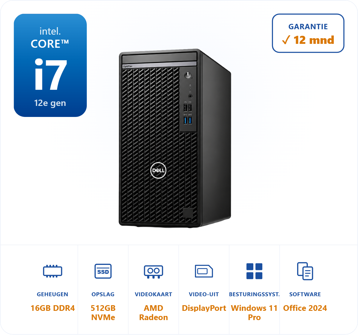 Dell Optiplex 7000 Intel i7-12700 4.9GHz 16GB DDR5 512GB SSD AMD Radeon RX550