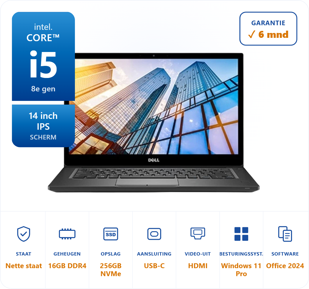 14 inch Dell 7490 i5-8350U 3.6GHz 16GB DDR4 256GB SSD
