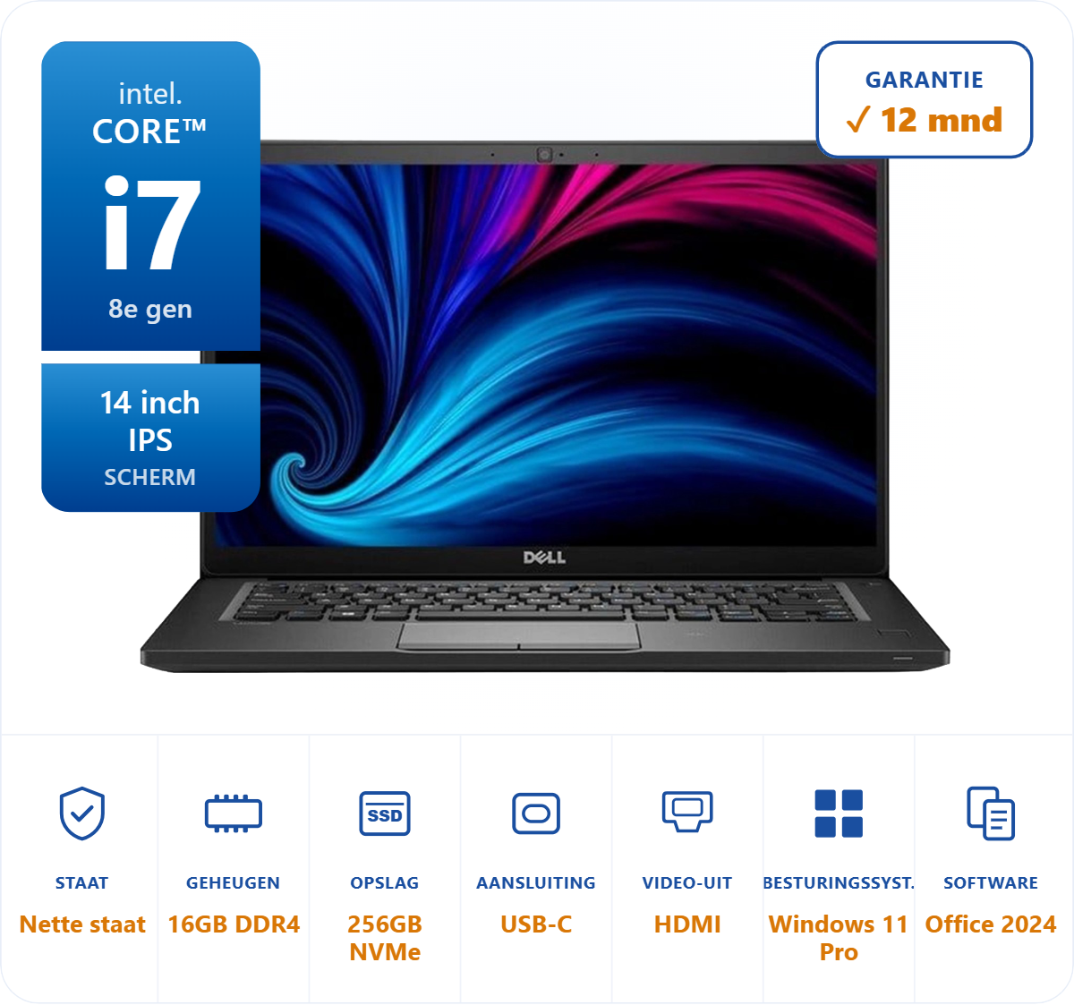 14 inch Dell 7490 i7-8650U 4.2GHz 16GB DDR4 256GB SSD