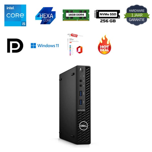 Dell 3080 micro i5-10500T 3.8GHz 16GB DDR4 256GB NVMe SSD Office 2024