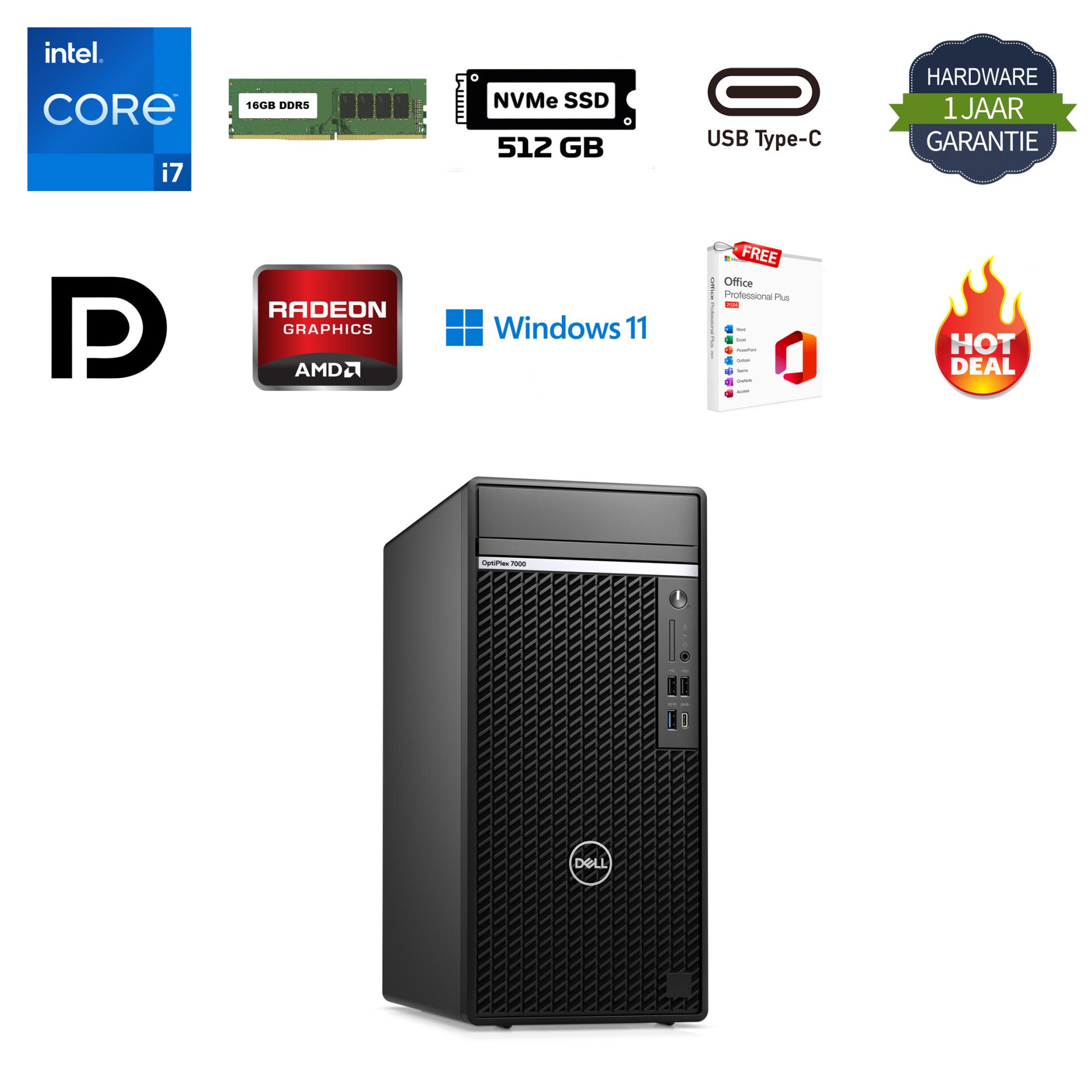 Dell Optiplex 7000 Intel i7-12700 4.9GHz 16GB DDR5 512GB NVMe SSD AMD Radeon RX550 4GB Win 11 Office 2024