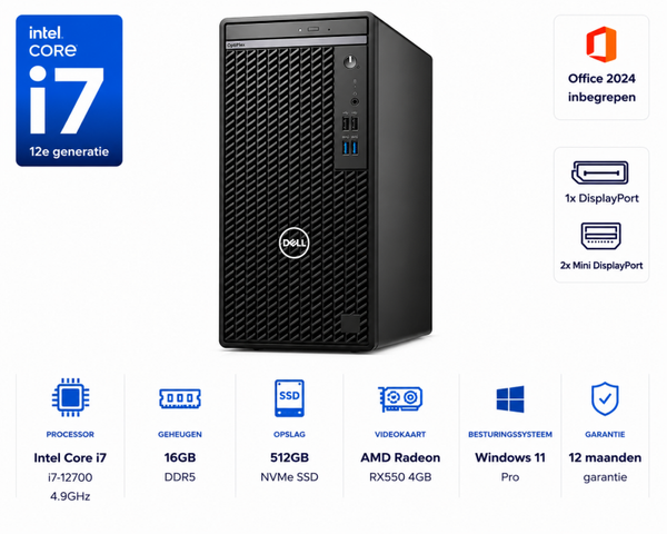 Dell Optiplex 7000 Intel i7-12700 4.9GHz 16GB DDR5 512GB SSD AMD Radeon RX550
