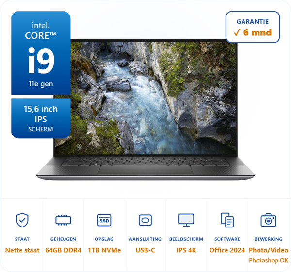 15,6 inch Dell Precision 5560 i9-11950H 5.0GHz 64GB DDR4 1TB SSD