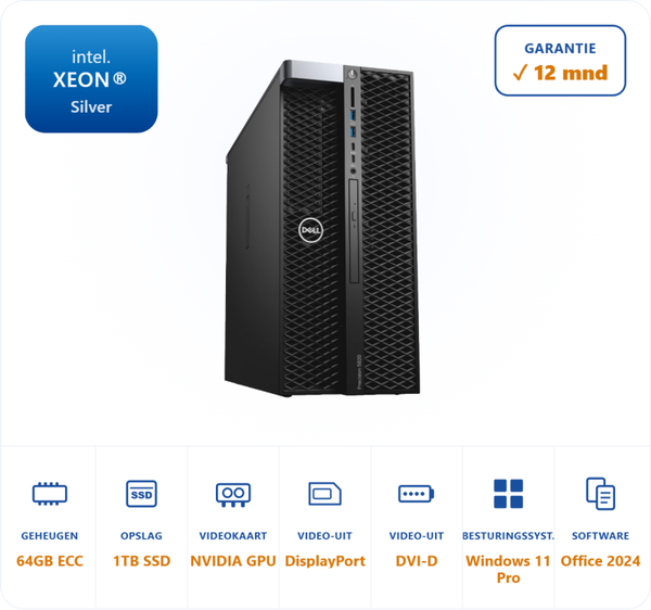 Dell Precision tower 5820 Dual Xeon silver 4116 3.0GHz 64GB ECC 1TB SSD GTX 1070