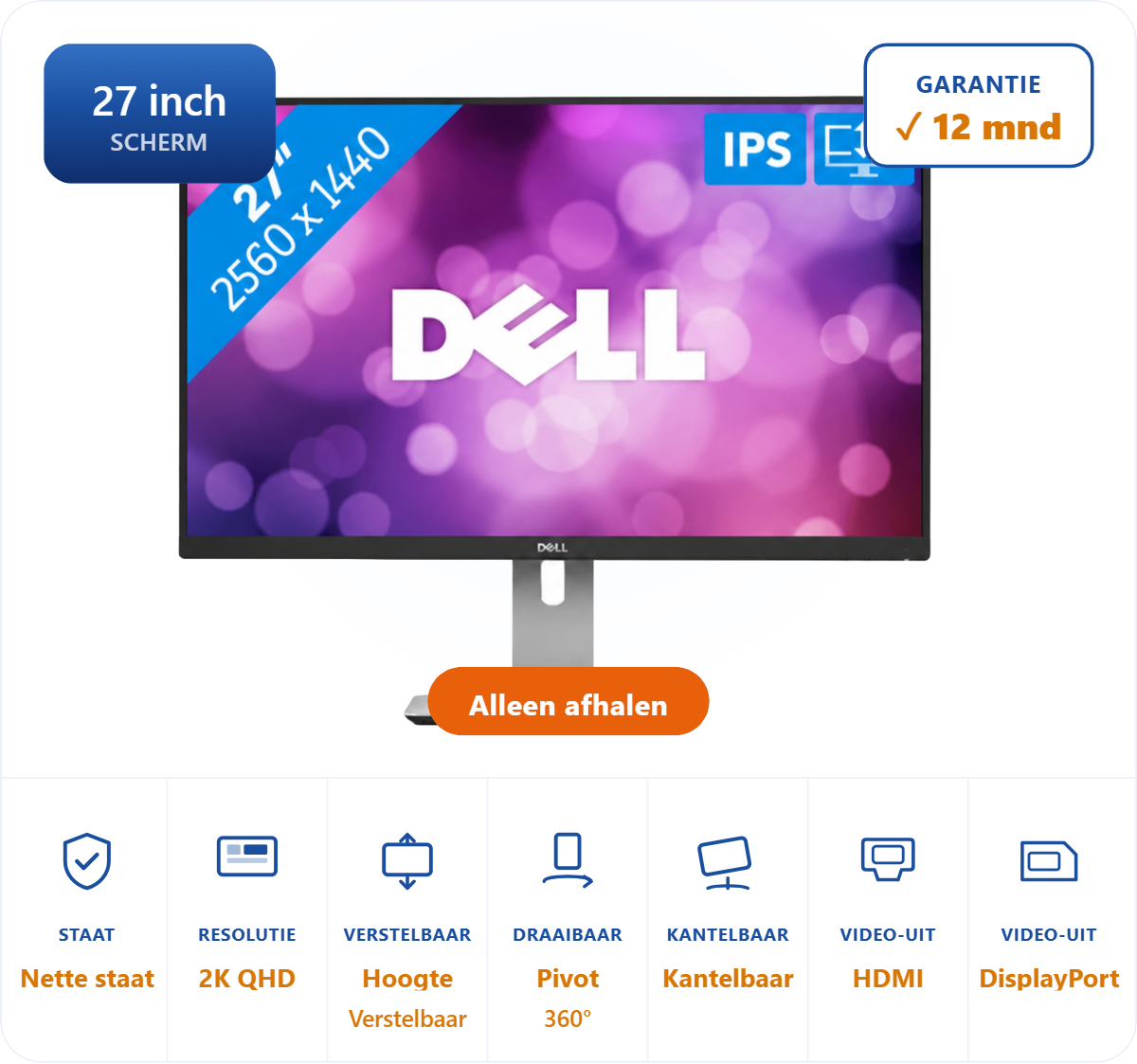 Dell U2715HC 27-inch Quad HD 2K IPS Monitor – In hoogte verstelbaar en draaibaar