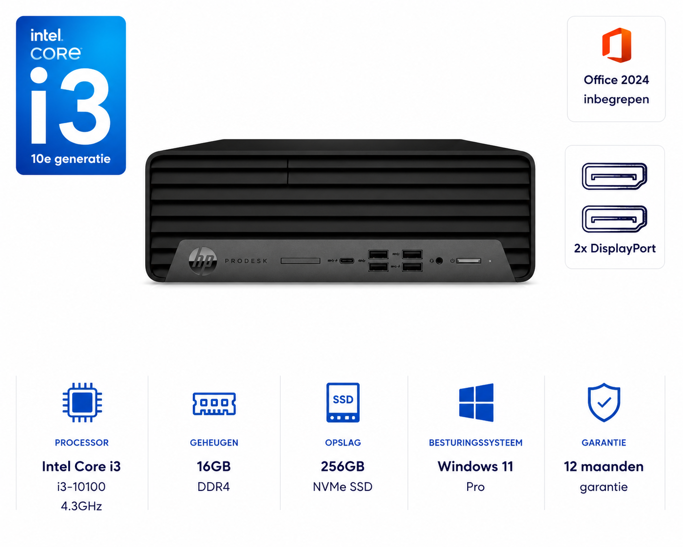 HP Prodesk 600 G6 SFF i3-10100 4.3GHz 16GB DDR4 256GB NVMe SSD Office 2024