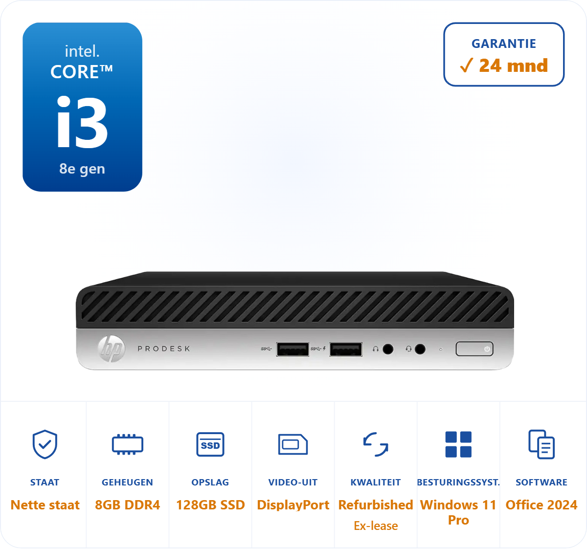 HP Prodesk 400 G4 mini i3-8100T 3.1GHz 8GB DDR4 128GB SSD