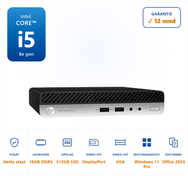 HP Prodesk 400 G4 i5-8500T 3.5GHZ 16GB DDR4 512GB SSD