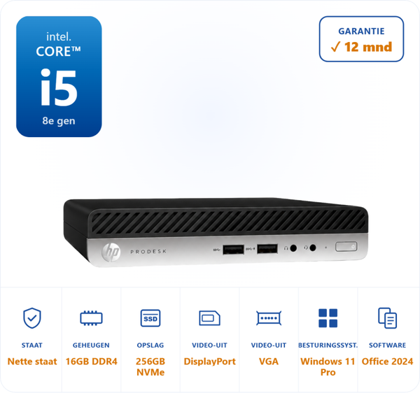 HP Prodesk 400 G4 i5-8500T 3.5GHZ 16GB DDR4 256GB SSD