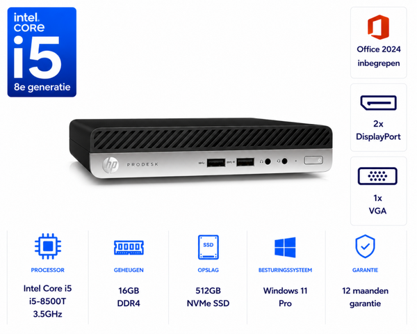 HP Prodesk 400 G4 i5-8500T 3.5GHZ 16GB DDR4 512GB SSD