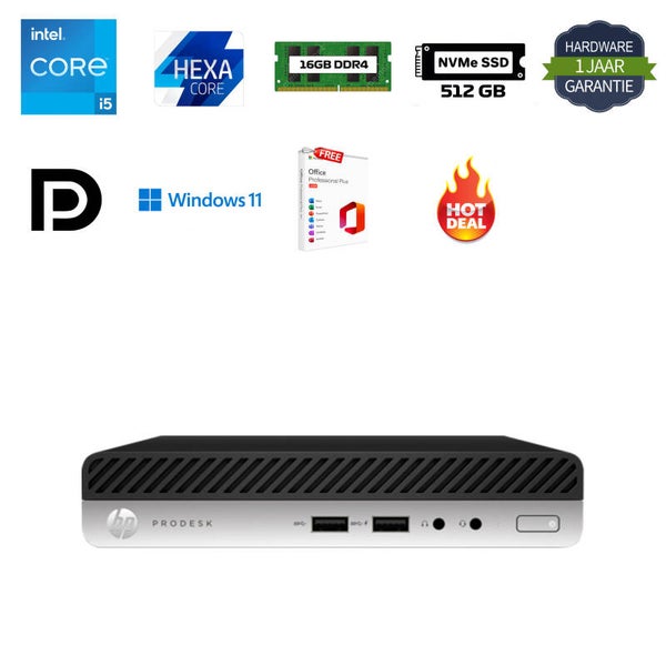 HP Prodesk 400 G4 i5-8500T 3.5GHZ 16GB DDR4 512GB NVMe SSD Office 2024