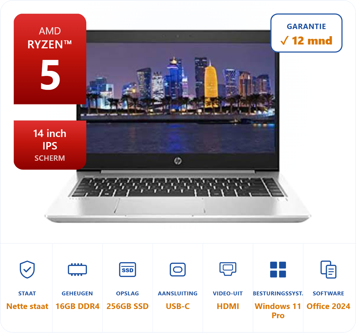 14 inch HP 445R G6 Ryzen 5 3500U 3.7GHz 16GB DDR4 256GB SSD