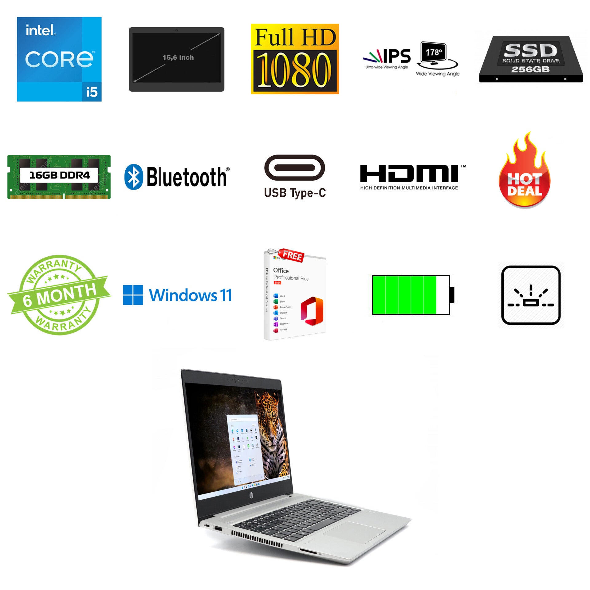 15.6 inch HP Probook 450 G7 i5-10210U 4.2GHz 16GB DDR4 256GB SSD Full HD IPS Office 2024