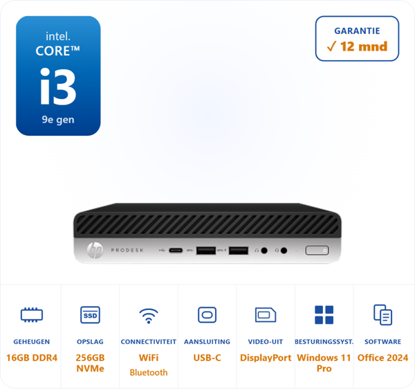 HP Prodesk 600 G5 mini i3-9100T 3.7GHz 16GB DDR4 256GB SSD