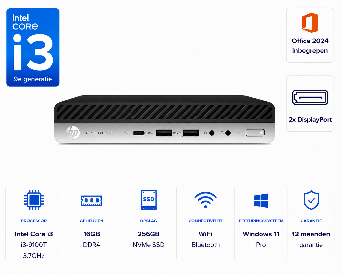 HP Prodesk 600 G5 mini i3-9100T 3.7GHz 16GB DDR4 256GB NVMe SSD WIFI Bluetooth Office 2024