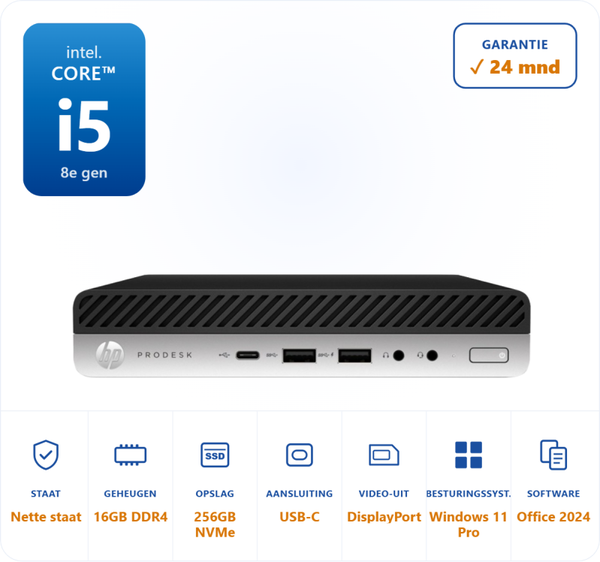 HP Prodesk 600 G5 mini i5-8500T 3.5GHz 16GB DDR4 256GB SSD
