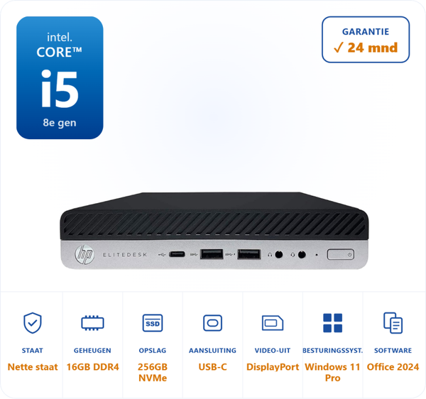 HP Elitedesk 800 G4 i5-8500 4.1GHz 16GB DDR4 256GB SSD