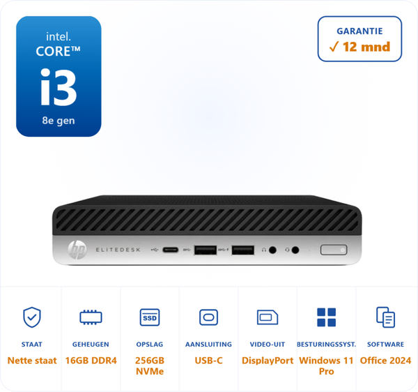 HP 800 G5 mini i3-8300 3.7GHz 16GB DDR4 256GB SSD