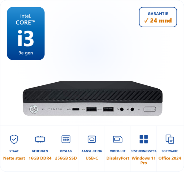 HP Elitedesk 800 G5 i3-9300 4.3GHz 16GB DDR4 256GB SSD