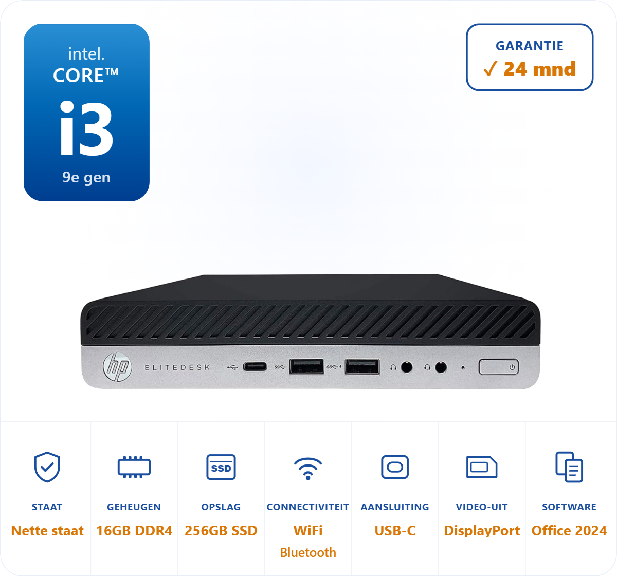 HP Elitedesk 800 g5 I3-9300 4.3GHz 16GB DDR4 256GB SSD