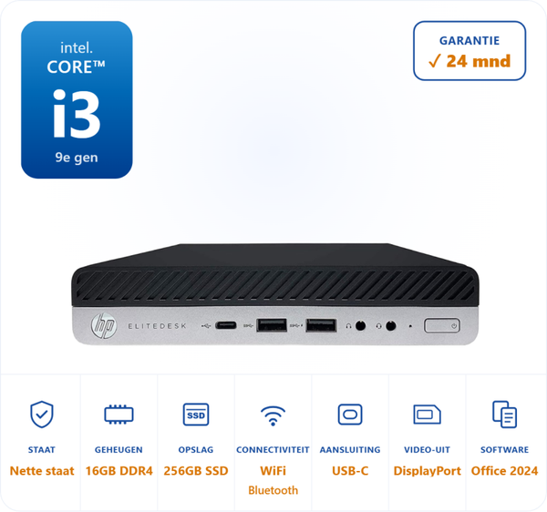 HP Elitedesk 800 g5 I3-9300 4.3GHz 16GB DDR4 256GB SSD