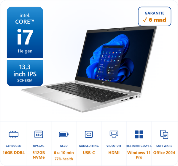 13,3 inch HP 830 G8 i7-1185G7 4.8GHz 16GB DDR4 512GB SSD